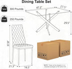 5 Piece Glass Dining Table Set for 4, Modern Kitchen Table and Chairs Set, Tempered Glass Table with 4 Upholstered Chairs, Space-Saving Dining Set for Small Apartment, Kitchen (Silver&White)