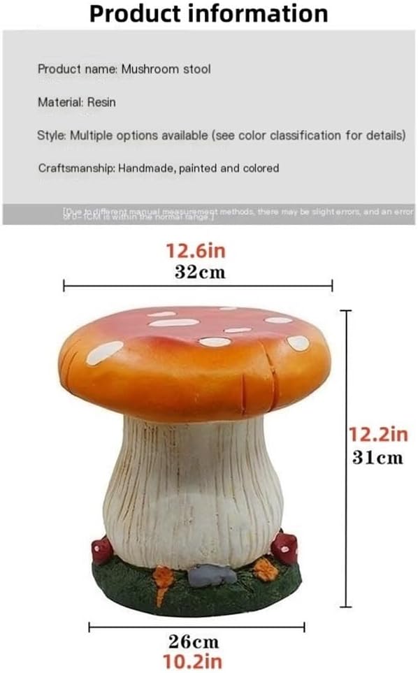 Small Mushroom Shape Ottoman, Outdoor Garden Resin Decorative Mushroom Stool, Resin Sculpture Decoration, Patio Decor(Orange)