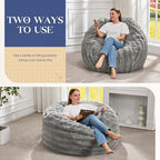 Hobestluk Bean Bag Chair Giant Beanbag Washable LivingRoom 3FT Grey Adult | Memory foam,Ergonomic Design,Breathable Detachable Cover,Removable,Easy Clean,2-Way-Use,No Assembly Required,Bedroom Dorm