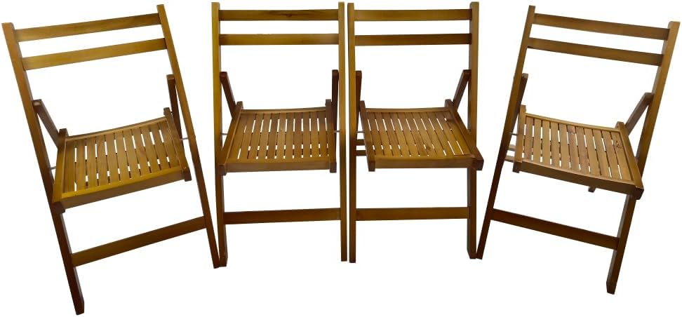 Wood Folding Chairs, Set of 4 Slatted Wood Event Chairs, Honey Color Foldable Dining Chairs for Patio Garden Wedding Party Outdoor Seating