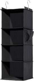 4-Shelf Hanging Closet Organizer and Storage, Collapsible Hanging Shelves for Closet with 2 Side Pockets, Hanging Shoe Organizer to Saving Space,Black