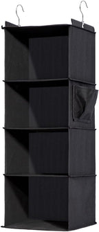 4-Shelf Hanging Closet Organizer and Storage, Collapsible Hanging Shelves for Closet with 2 Side Pockets, Hanging Shoe Organizer to Saving Space,Black