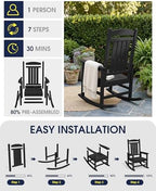 KINGYES Oversized Outdoor Rocking Chairs Set of 2, HDPE Porch Rocker, Black | - Rocking Chairs for Outdoor with Wide Seat - 350LBS Support for Adults