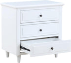 3-Drawer Nightstand for Bedroom, Storage Wood Cabinet, Simple Bedside Table, Living Room Sofa Side Table, Telephone Table, Easy-Pull Metal Glides, No Assembly Required, Long-Lasting, White