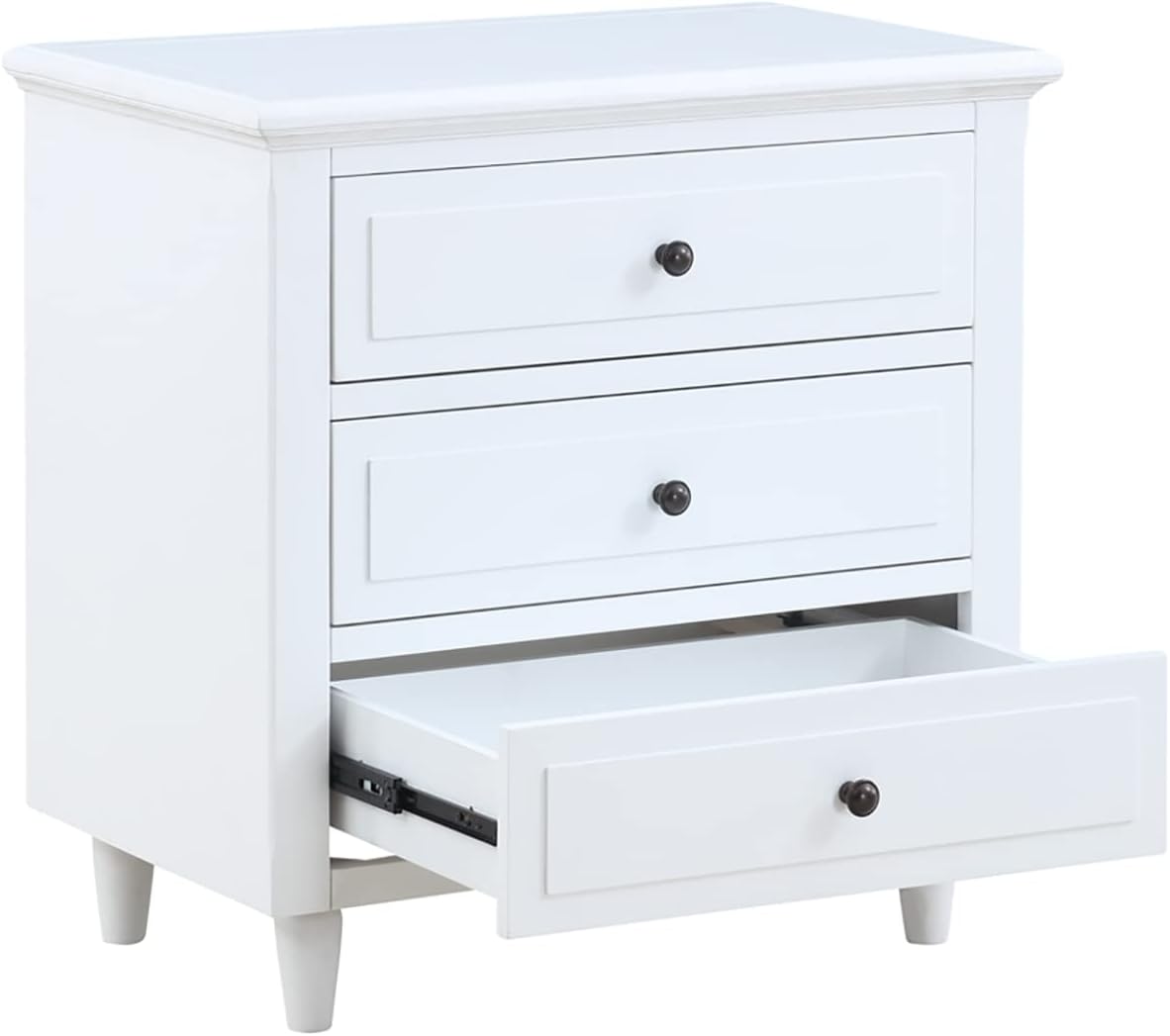 3-Drawer Nightstand for Bedroom, Storage Wood Cabinet, Simple Bedside Table, Living Room Sofa Side Table, Telephone Table, Easy-Pull Metal Glides, No Assembly Required, Long-Lasting, White