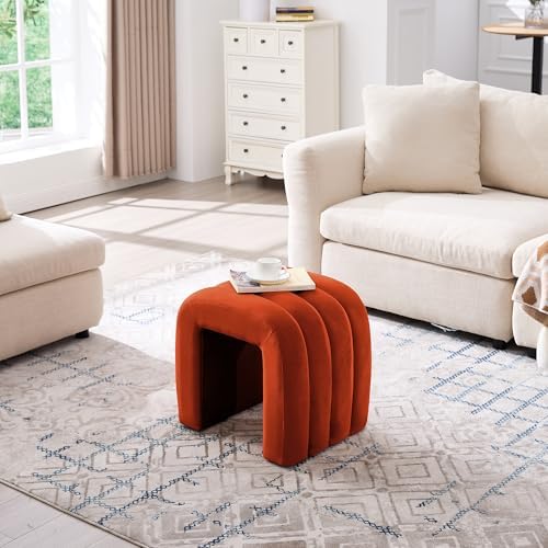ONEVOG Velvet Pouf Ottoman, Small Ottoman Foot Rest for Couch, 18 Inch Cute Vanity Chairs for Makeup, Living Room Decorative, Sturdy Frame, Upholstered Modern Footrest for Bedroom, Dorm, Rust, 2Pcs