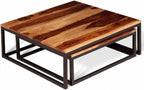 2 Piece Nesting Coffee Table Set Solid Acacia Wood | Retro Industrial Style, Metal Frame, Space Saving, for Living Room Bedroom