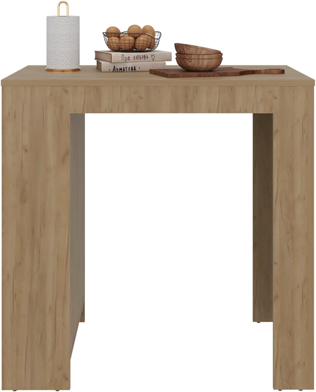 Kitchen Island with Dining Surface and Storage Shelves | Three side shelves for kitchen storage and meal prep convenience