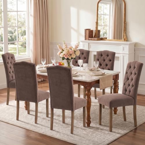 Tufted Dining Chair Fabric Button Upholstered Modern Kitchen Diner Set of 2 | Sturdy Wood Legs, Button High Back Side Chair, Living Room Restaurant Farmhouse Cafe, Mid Century Parsons Accent Stylish
