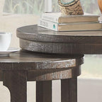 2pcs Vintage Wooden Nesting Side Table, Open Frame Round End Table | Space-Saving Stackable Small Accent Coffee Table for Couch Corner Farmhouse Home Decoration, Dark Brown