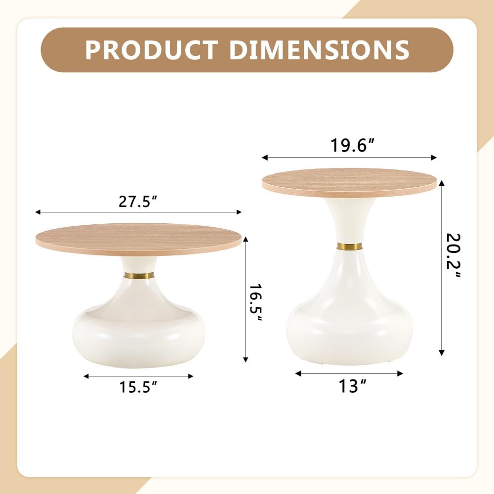 Affordable Luxury Gourd-Shaped Nesting Coffee Table Set. (Off White + Wood + MDF+Metal)