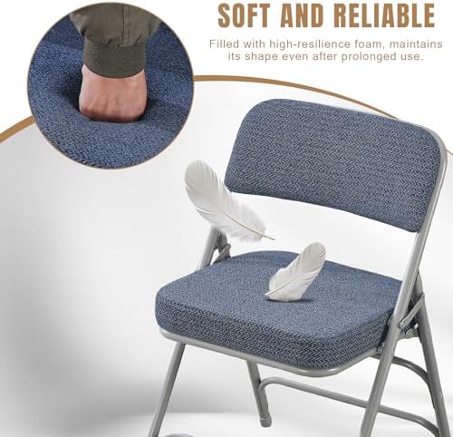 Folding Chair with Thick Cushioned Seat, Padded Metal Frame Foldable Chairs for Home Office Party Wedding Indoor Outdoor Use, Heavy Duty Comfortable Portable Dining Chairs, 1 Pack, Blue