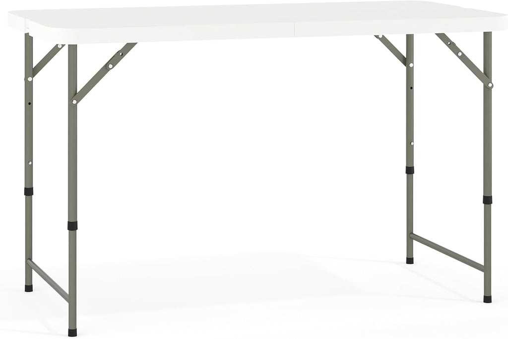 Flash Furniture 4-Foot Bi-Fold Granite White Plastic Folding Table | Lightweight, Easy Storage, Commercial Grade, Carrying Handle