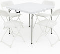 BTEXPERT 5 Piece Folding Card Table Portable and Chair Set, 34" Square Foldable Table 4 Adult Chairs for Board Games Party Home Indoor Outdoor Lightweight White Plastic