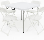 BTEXPERT 5 Piece Folding Card Table Portable and Chair Set, 34" Square Foldable Table 4 Adult Chairs for Board Games Party Home Indoor Outdoor Lightweight White Plastic