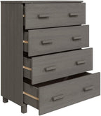 Modern Light Gray Sideboard with 4 Drawers Solid Pine Wood MDF Storage Cabinet for Living Room Dining Area Hallway Buffet Console