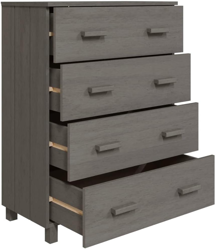 Modern Light Gray Sideboard with 4 Drawers Solid Pine Wood MDF Storage Cabinet for Living Room Dining Area Hallway Buffet Console
