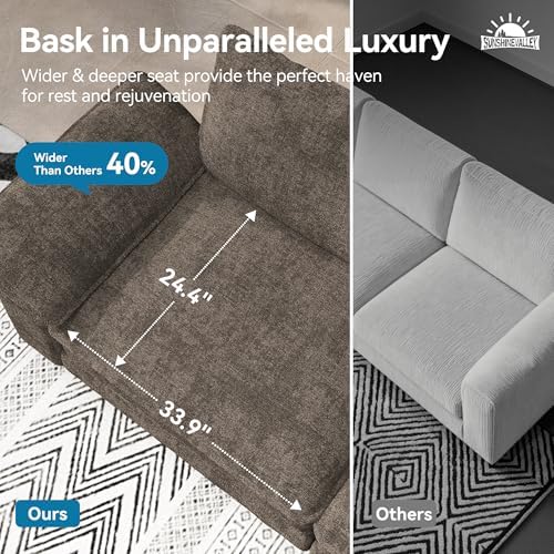SUNSHINE VALLEY 2-Piece Sofa Set, Loveseat & 3-Seat Couch, Chenille Brown | Modern Grayish Brown, Modular Sectional Living Room Furniture Set, Sturdy Wood Frame, Oversized Wider Armrest and Deep Seat