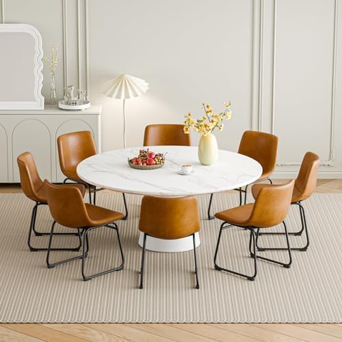 Dining Chairs Set of 8, 18 Inch Faux Leather Kitchen Chairs with Back, Modern Armless Dining Room Chair with Metal Legs for Home Bistro Coffee Shops (Brown)