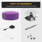 WKWKER Velvet Upholstered Vanity Stool Swivel Adjustable Makeup Stool for Makeup Room Small Round Ottoman for Living Room Makeup Chair for Bedroom SPA Salon Studio (Purple)