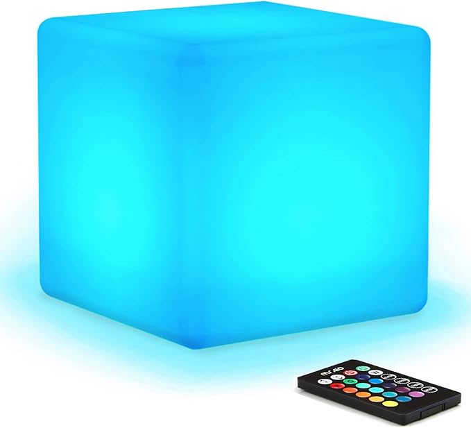 Mr.Go Rechargeable LED Color-Changing Light Cube 8", Dimmable Soothing Mood Lamp with Remote, 16 RGB Colors 4 Modes, Waterproof Cube Lights for Home Patio Party Accent Ambient Decorative Lighting