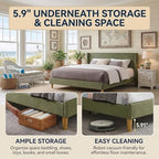 King Corduroy Upholstered Platform Bed with Headboard Wingback, Turtle