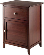 Furnifact Farmhouse End Table in Solid Wood Walnut Finish, Wooden Nightstand with Drawer and Cabinet, Side Table with Storage for Bedroom Or Living Room