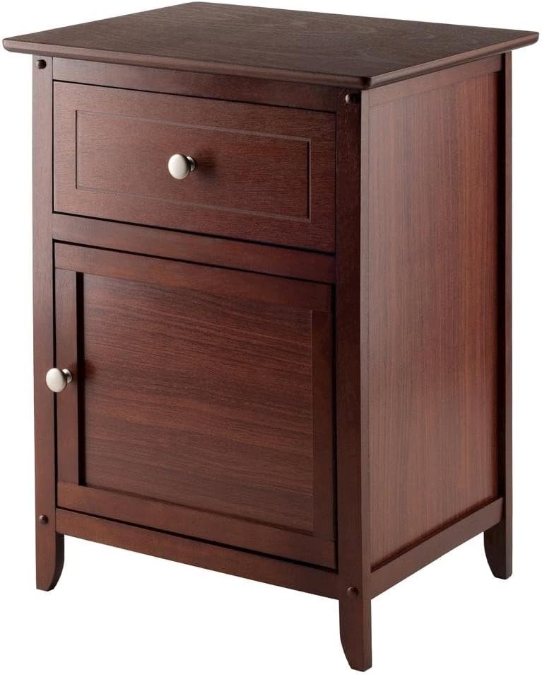 Furnifact Farmhouse End Table in Solid Wood Walnut Finish, Wooden Nightstand with Drawer and Cabinet, Side Table with Storage for Bedroom Or Living Room