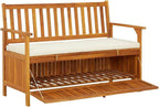 Patio Storage Bench Solid Acacia Wood Outdoor Garden Bench with Cushion, 47.2 Inch 2-Person Seating with Storage Chest for Hallway, Entryway, Backyard, Natural Brown Finish