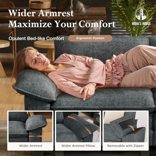 HERA'S HOUSE 3 Pieces Modular Cloud Couch and Chair Set Setional Sofa | Modern 5-Seater Sofa Set , Cyan, Wider Armrest, Comfy Deep Seat, Soft Chenille Furniture Set for Living Room