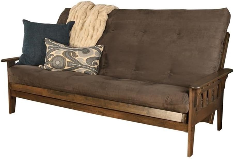 Kodiak Furniture Tucson 87" Queen Futon with Fabric Mattress, Queen-Size Bed Converted, Easy Assembly, Seats up to 3 People, in Gray & Rustic Walnut Finish