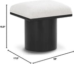 MAKLAINE Cream Boucle Fabric Bench/Stool, 15.5" W x 18" D x 17.5" H, Oak Veneer with Black Finish, 4" Thick Channel-Tufted Seat Cushion, Art Deco Design, Modular Living Room or Entryway Seating
