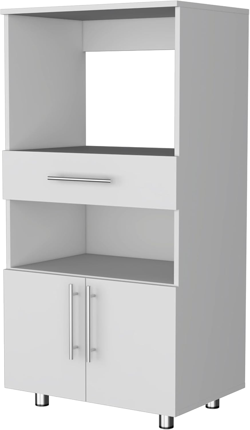 FM FURNITURE Corsica Pantry Cabinet Microwave Stand, Multi-Function with Drawer,White