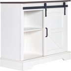 HOMFAMILIA 31.5" H Farmhouse Coffee Bar Cabinet w/Storage, White Kitchen Coffee Station with Sliding Barn Door, Rustic Buffet Cabinet with Adjustable Shelves, for Kitchen, Living Room, White