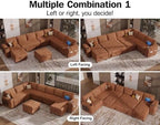 Vipbear 130" Modular Sectional Sleeper Sofa with Pull Out Bed, 9 Seat Chenille U Shaped Couch with Ottoman and Chaise|USB Ports|Cup Holders|Side Table, Tool Free Assembly, Orange