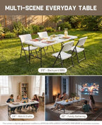 FanttikOutdoor Folding Table 6ft Quick Adjust 3 Heights Picnic Party Dining | One-Handed Adjustable Height, Fixing Lock, Carry Handle Heavy Duty Portable Fold-in-Half, Indoor Outdoor White Zeta X6 Pro