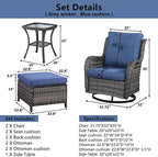 Belord 5 Piece Wicker Patio Furniture Set, Outdoor Swivel Rocker Chairs Set of 2 with Ottomans and Side Table, All Weather Patio Conversation Furniture Set, for Porch Pool, Gray Wicker/Blue