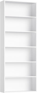 FOTOSOK 6-Tier Open Bookcase and Bookshelf, Freestanding Display Storage Shelves Tall Bookcase for Bedroom, Living Room and Office, White