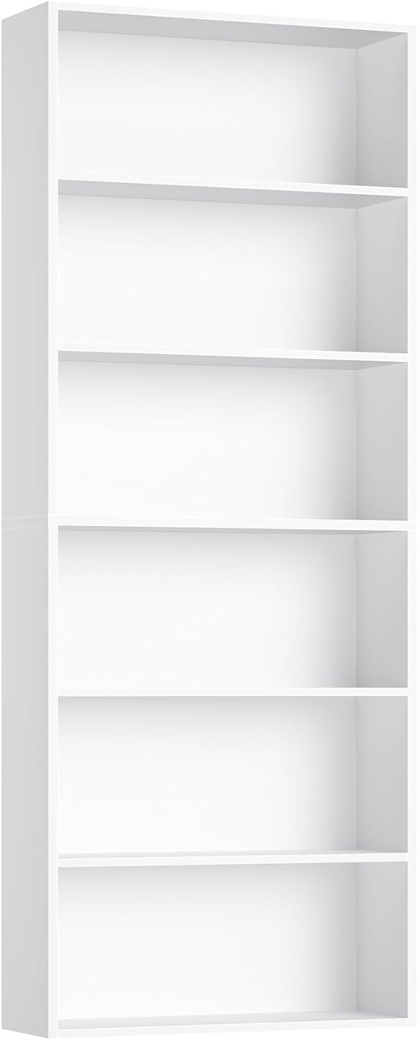 FOTOSOK 6-Tier Open Bookcase and Bookshelf, Freestanding Display Storage Shelves Tall Bookcase for Bedroom, Living Room and Office, White