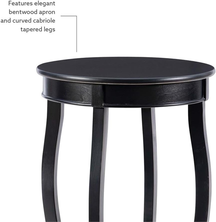 BOWERY HILL Round Wood End Table with Shelf, 18.5 x 24 in, Black Finish, MDF and Pine Wood, Bentwood Skirt, Contemporary Accent Table for Living Room or Bedroom