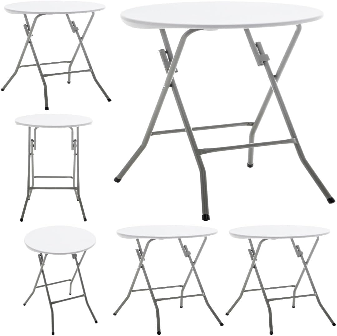 BTEXPERT Set of 6, White 24" Round Plastic Folding Table Commercial Portable for Picnic Party Camping Banquet Card Dining Wedding Event Home Kitchen Indoor Outdoor, 30" Height