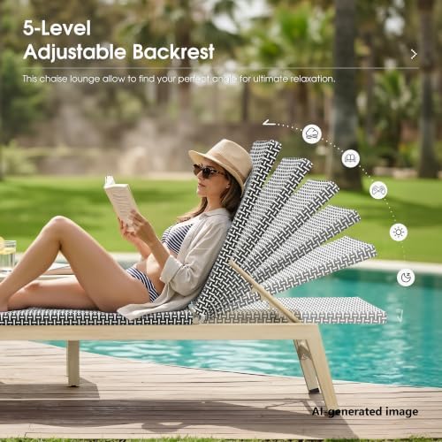 PURPLE LEAF Oversize Outdoor Chaise Lounge Set of 2 Champagne Frame, Black | 3-Year Color Retention PE Rattan, 2.4" Thickened Aluminum Frame, 16.14" Knee-Friendly Height, French-Inspired Style