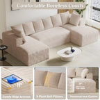 ONEMMLION 131" Oversized Cloud Couch Sofa with Chaise, Beige | Corduroy, U-Shaped Modular Sectional Couch for Living Room, Memory Foam, 19" Comfort-Height Seating, Deep Seat, Wide Armrest