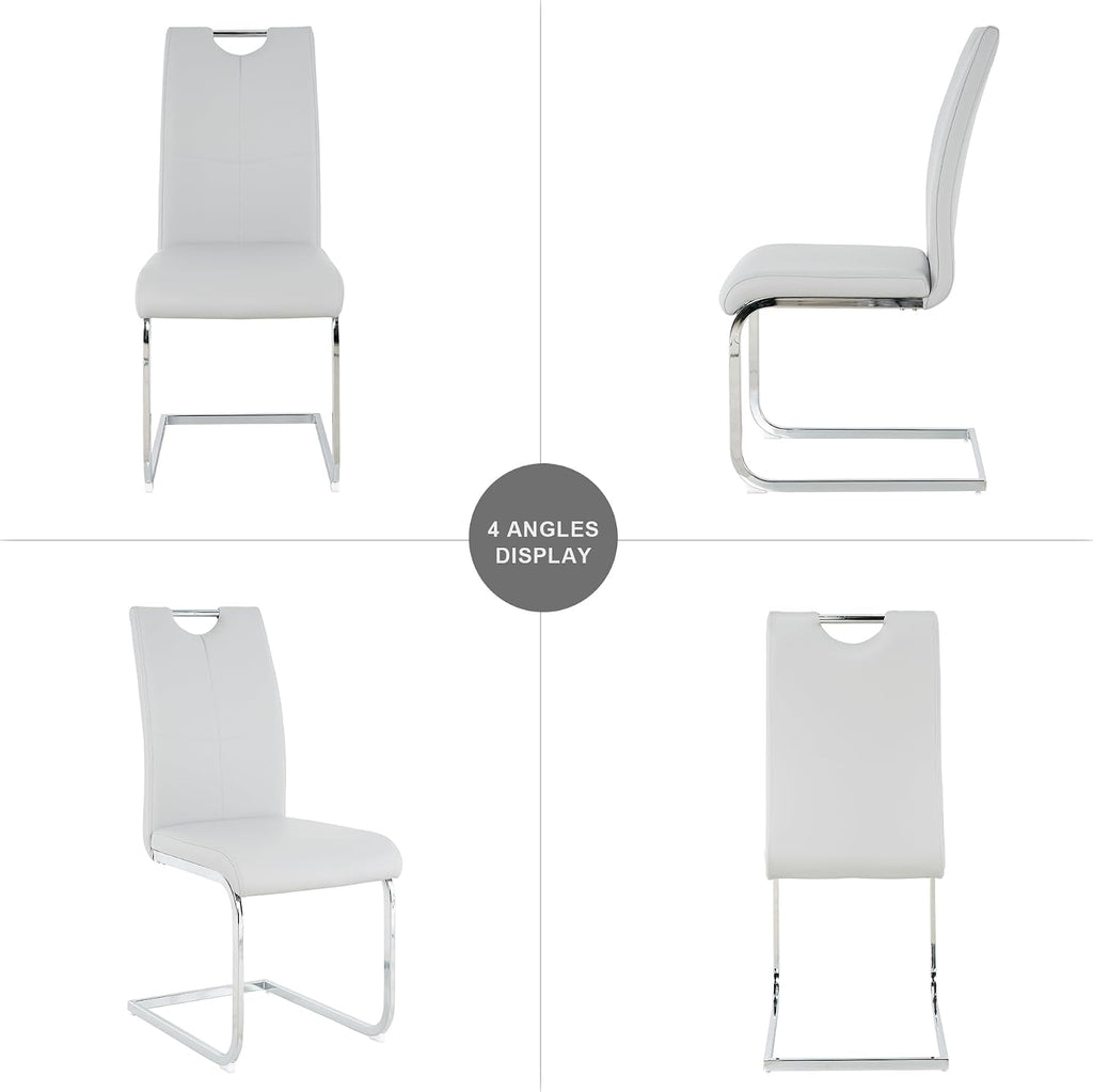 5-Piece Dining Room Table Set, Modern 36" Square Silver Glass Dining Table Set for 4, Kitchen and Dining Table Set with 4 Grey PU Leather Dining Chairs for Dining Room Kitchen