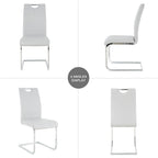 9 Piece Dining Table Set, 68.11" Dining Table and Chairs Set for 8, Modern Faux Marble Dining Table with 8 Grey Leather Chairs, White Kitchen Table with Silver Stainless Steel Base for Kitchen