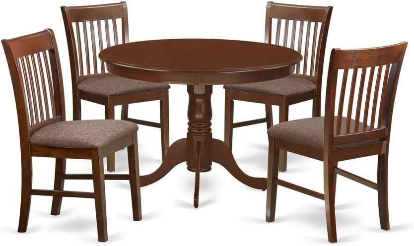 HomeStock 5 Piece Dinette Set for 4 Includes a Round Dining Table with Pedestal and 4 Dining Room Chairs, 42x42 Inch,Mahogany