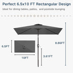 6.5' x 10' Rectangular Patio Umbrella Large Outdoor Market Umbrella w/UV Protection, Push Button Tilt and Crank Lift, Rectangle Table Umbrella for Garden, Deck, Pool, Patio, Grey