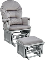 Madison Glider and Ottoman: Gray Wood & Light Gray Fabric