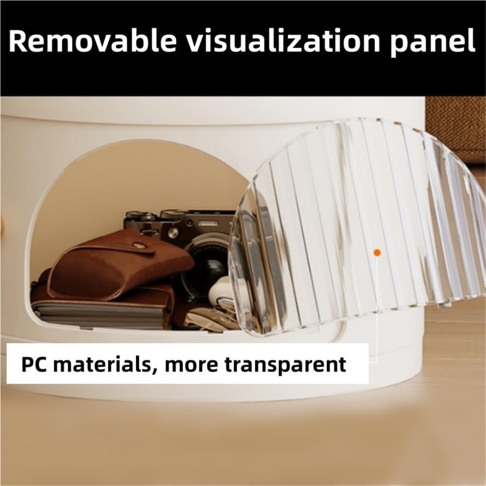 Round Storage Cabinet with Removable Transparent Panel ABS Plastic Nightstand with Handle and Fence Small Side Table All Occasion(Brown,87 cm)