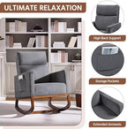 Yaheetech 28in Wide Padded High Back Glider Rocking Chair, Gray Polyester | High Back Nursing Chair with Side Pockets, Thick Foam Glider Chair, Rubberwood Base, Leisure Rocker for Living Room Bedroom